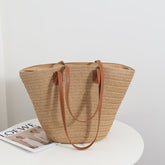 Sac à bandoulière en paille simple Sac à bandoulière en paille de grande capacité Sac fourre-tout Sac de plage pour vacances en bord de mer